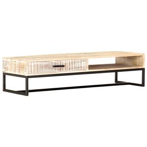 Mesa de centro grande de madera maciza de acacia blanca y acero con recubrimiento en polvo - Product Image 1