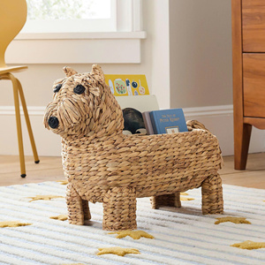 Cute Handmade Water Hyacinth Dog Kids <b>Storage</b> <b>Basket</b> Animal <b>Toy</b> Organizer Woven <b>Storage</b> Bin for Children Nursery Playroom - Product Image 1