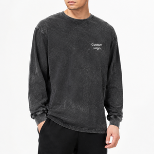Sweat-shirt à col rond en coton lavé épais pour homme, personnalisé OEM, noir anthracite, coupe oversize, streetwear, manches longues - Product Image 1