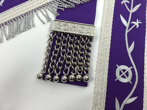 Past Master Blue Lodge <b>Apron</b> - <b>White</b> & Purple with Silver Machine Embroidery custom embroidery, and expert craftsmanship - Product Image 4
