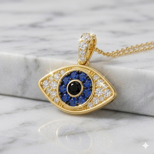 10K Gold Iced Custom Eye Pendant With Blue Sapphire Moissanite Diamond Bezel Setting Religious Hip Hop Jewelry For Everyday Wear - Product Image 4
