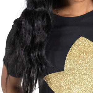 Camiseta Negra AKA Ivy para Mujer, con Gráfico de Hoja de Hiedra con Brillantina Dorada, Manga Corta, Cuello Redondo, Informal, a la Moda, Suave y Cómoda para Uso Diario - Product Image 5