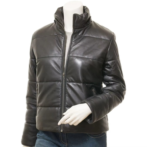 Chaqueta Acolchada de Cuero Genuino para Mujer con Capucha y Cierre de Cremallera, Estilo Invernal - Product Image 3