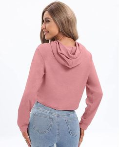 เสื้อฮู้ดครอปสีชมพูสำหรับผู้หญิง แขนยาว สไตล์ลำลอง สีพื้น ผ้าถัก มีฮู้ด เหมาะสำหรับใส่ในฤดูใบไม้ร่วง - Product Image 2