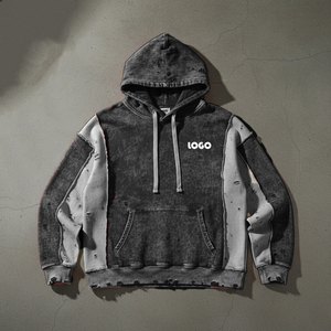 Sweat à capuche oversize pour homme, style streetwear, décontracté, hiver, avec empiècements color block, poches kangourou, broderie personnalisable, couleur de l'empiècement 100% personnalisable - Product Image 1