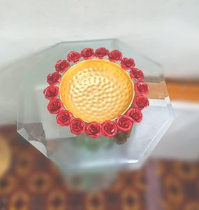 Antique Red Rose Covered <b>Tealight</b> Holder Unique Vintage Candle Holder for Home Decor Temple Entrance Table Decoration - Product Image 2