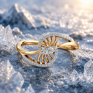 Bague statement en diamant de laboratoire de forme marquise, inspirée de la nature, pour femmes, or 10K 14K 18K, argent 925 935, bijoux fins de luxe - Product Image 1