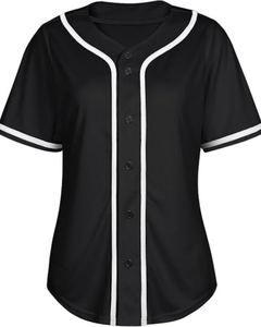 Maillot de baseball noir pour femme, manches courtes, boutonné, uniforme de softball avec bordure blanche - Product Image 1