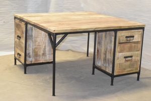 Industrial Square solid Mango Wood Conference Table with Metal Frame and storage <b>drawers</b> Executive <b>Office</b> Meeting Room Furniture - Product Image 3