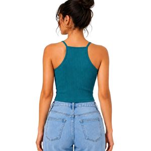Débardeur court côtelé pour femme, couleur turquoise, personnalisé par le fabricant, sans manches, à fines bretelles, coupe ajustée, décontracté, pour l'été, style camisole, vêtement OEM - Product Image 2