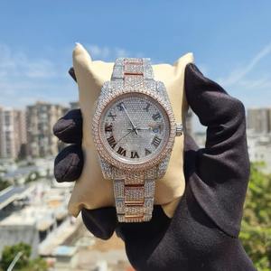 Montre en acier inoxydable avec moissanite, diamants VVS1, entièrement sertie, montre-bracelet de luxe pour homme avec calendrier - Product Image 1