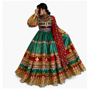 Traditional <b>Red</b> Silk Lehenga Choli Embroidered Floor Length Women Wedding Ethnic Wear Floor Length Afghan Kuchi Dresses - Product Image 1