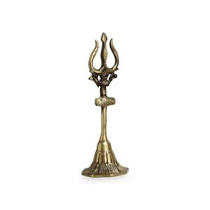 Handcrafted Brass Trishul with Damru Statue Decorative Lord Shiva Trident Idol for Home Temple Puja <b>Mandir</b> Spiritual Decor - Product Image 2