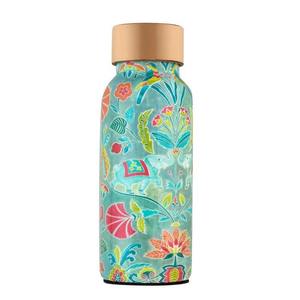 Botella de Cobre Puro con Estampado Floral de Pájaros en Azul Turquesa, Ecológica, Ayurvédica, para la Salud, Venta al Por Mayor - Product Image 1