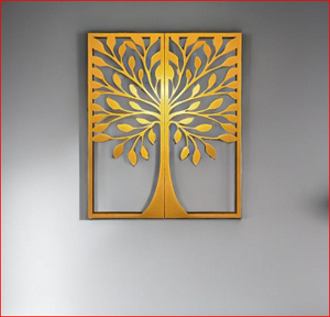 Décoration murale en métal en forme d'arbre, décoration murale pour la maison, art mural parfait pour le salon/l'hôtel/le restaurant/la chambre à coucher, 24 x 18 pouces, or, lot de 2 - Product Image 1