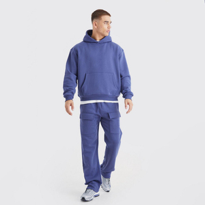 <b>Top</b> Quality Stacked Tracksuit Men's Clothing 100% Cotton Custom Logo Casual Wear Flared <b>Trouser</b> <b>and</b> Boxy Fit Hoodie <b>Set</b> - Product Image 1