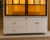 Nouveau Temple Traditionnel en Acrylique Fait Main avec Tiroirs de Rangement, Éclairage LED et Portes en Verre Ouvrables - Jai Mata Di - Temple Domestique