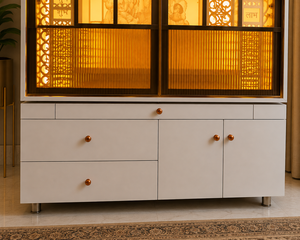 Modern Acrylic Handmade Pooja <b>Mandir</b> Storage Drawers LED Lighting Openable Glass Doors Jai Mata Di Design Home Temple Diwali - Product Image 5