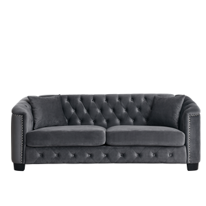 Canapé Chesterfield moderne en velours 3 places de 77 pouces pour salon, avec dossier capitonné et accoudoirs cloutés, 2 coussins, élégant Livi - Product Image 5