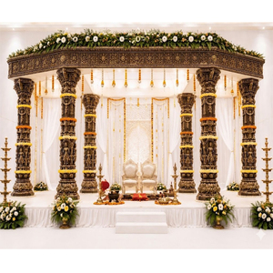 Magnífico Mandapam de Fibra Estilo Gopuram Dorado para Bodas Dravidianas, Elegante Decoración de Escenario para Bodas del Sur de la India - Product Image 5