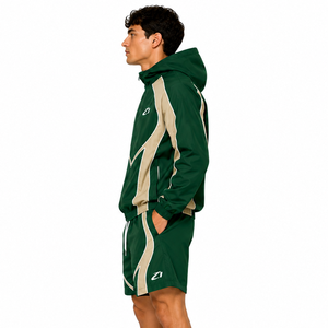 Ensemble de survêtement personnalisé brodé pour homme, coupe-vent en nylon deux pièces avec fermeture éclair, idéal pour l'été, comprenant un short et un sweat à capuche - Product Image 3