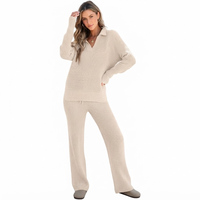 Ensembles 2 pièces pour femmes : Haut en maille à manches longues et pantalon large – Tenues décontractées et survêtements pour l'hiver