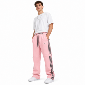 Pantalones deportivos de diseño nuevo con franjas laterales personalizadas, pantalones de pierna recta de forro polar, pantalones deportivos casuales de pierna ancha con franjas para hombre - Product Image 2