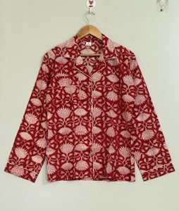 Ensemble de vêtements de nuit pour femmes, 2 pièces, manches longues, col rond, imprimé floral rouge, 100% coton, taille élastique douce, longueur complète - Product Image 2