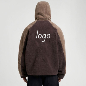 Chaqueta con capucha de forro polar Sherpa extragrande con logo personalizado para hombre, abrigo Teddy de invierno con cremallera completa y bloques de color, venta al por mayor OEM - Product Image 2