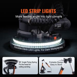 Levigatrice per Pareti 900W con 12 Tamponi Abrasivi, Velocità Regolabile 800-1800 RPM, 3 Tubi di Aspirazione, Design Pieghevole per Pulizia Pareti - Product Image 6