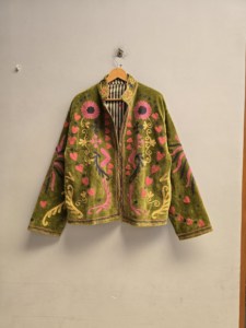 Premium <b>Green</b> <b>Velvet</b> Suzani <b>Jacket</b> for <b>Women</b> Multicolor Floral Embroidery Bohemian Ethnic Coat Wholesale Designer Winter Wear - Product Image 1