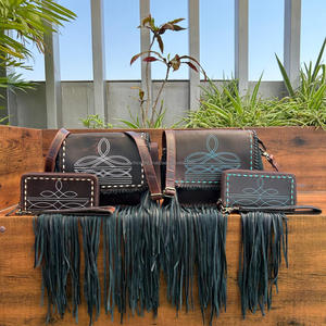 Nouveau Designer Botte Point En Cuir Véritable Frange Sac À Bandoulière & Botte Point En Cuir Véritable Zipper Bracelet Embrayage Ensemble pour Femmes - Product Image 4