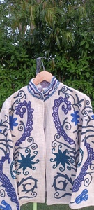 Knitted Hand Embroidered Floral Cotton <b>Jacket</b> Breathable Eco-Friendly Stand Autumn Winter Batwing Sleeve Three Quarter Women's - Product Image 2