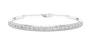 Radiant Cut Lab Grown Diamond Half-<b>Bangle</b> Tennis <b>Bracelet</b> in 18K Gold Plated <b>Silver</b> Rhodium Plated - Product Image 1