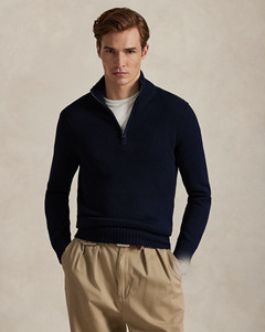 Pull tricoté à col montant zippé en coton et laine pour homme, vente en gros d'usine, personnalisé, à quart de zip et manches longues - Product Image 1