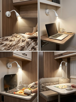 Lampe de lecture LED flexible 12V pour camping-car, à intensité variable avec ports de charge rapide USB A+C, lampe de chevet