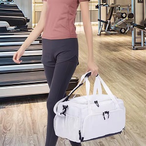 White 600D <b>Duffel</b> <b>Bag</b> 30-<b>40L</b> with Shoulder Strap and Zipper Pockets - Product Image 4