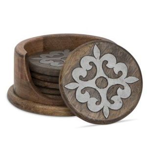 Handmade Mango Wood Tree of Life Coaster Set with Holder <b>Square</b> Wooden Drink Coasters for <b>Table</b> Decor Rustic <b>Kitchen</b> Accessories - Product Image 3