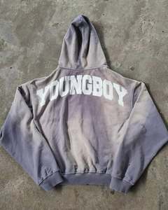 เสื้อฮู้ดดี้สตรีทแวร์สไตล์เรโทรผ้าเทอร์รี่คอตตอน 100% คุณภาพสูงแบบสั่งทำพิเศษ สองชั้น พร้อมงานปักลายประดับคริสตัลและงานสกรีน - Product Image 4