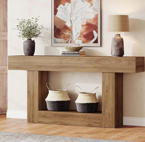 Console contemporaine en bois massif de 140 cm de long, couleur marron, idéale pour la maison, les entrées, les hôtels, les restaurants et les écoles. - Product Image 3