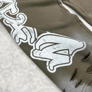 Pantalon de jogging double taille imprimé sur mesure, effet délavé soleil, style streetwear, délavé à l'acide, effet usé, coupe ample pour homme - Product Image 4