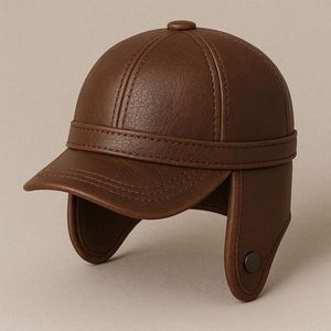 Casquette d'hiver isolante en cuir véritable pour homme avec cache-oreilles rabattables – Style baseball - Product Image 3