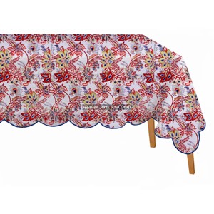 Nappe rectangulaire en coton à motif floral imprimé à la main, bord festonné, 60x90 pouces, pour événements et repas - Product Image 1
