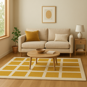 Alfombras de lana suave hechas a mano con patrón simétrico amarillo y blanco para diseño de interiores de lujo, juegos de alfombras de estilo moderno. - Product Image 3