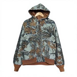 Sudadera con capucha unisex personalizada de algodón con camuflaje y forro polar, cortavientos, con cremallera, de invierno, de 2 piezas, estilo urbano, con bolsillos, de gran peso y oversize. - Product Image 1