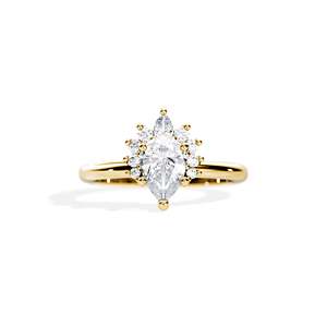 Anillo de compromiso de oro de 14k para mujer con diamante talla marquesa y engaste floral - Product Image 1