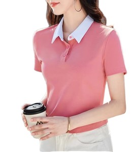 Camiseta Polo de Algodón Nueva de Verano, Cuello Polo de Color Sólido, Manga Corta, Cintura Alta, Estilo Corto, Corte Ajustado, Moda Casual para Mujer - Product Image 6