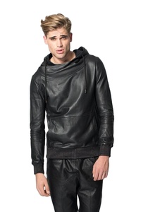 2021 mode hommes haute rue en cuir véritable veste d'hiver couleur unie coupe-vent écologique - Product Image 4