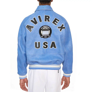 Blouson en cuir bleu Avirex zippé, style aviateur, vêtement d'hiver, 100% cuir véritable, veste homme tendance et OEM faible MOQ - Product Image 4