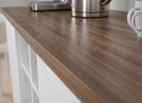 Mueble de Cocina Moderno Estilo Americano, Ecológico, de Perfil Bajo, Modelo K410L, en Roble Blanco, Nogal, Aglomerado, MDF, Melamina y PU